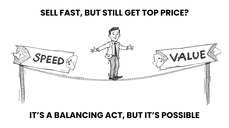 A homeowner wanting to sell high and also fast trying to balance both