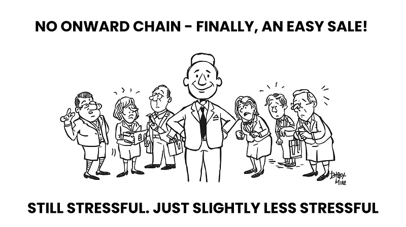 a homeowner happy about finding a home with no onward chain to buy