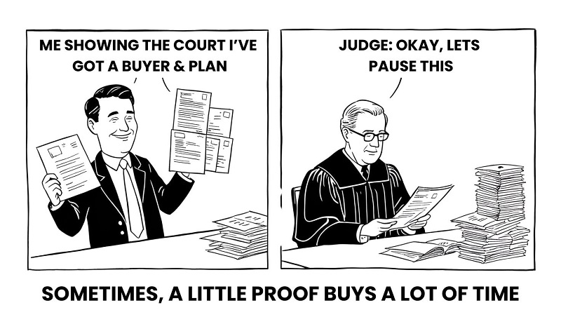 A homeowner with a plan to stop his repossession speaking to the judge