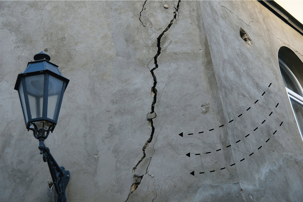 A house with wall rotation from the foundations